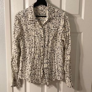 Cream Long Sleeve Blouse with Glasses